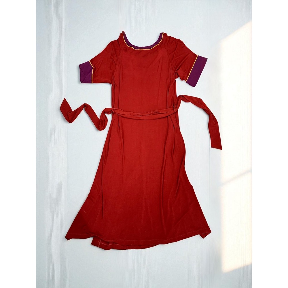 Zara Limited Edition‎ Contrasting Midi Dress Burgundy Wine Belted Size M NWOT - Picture 5 of 7